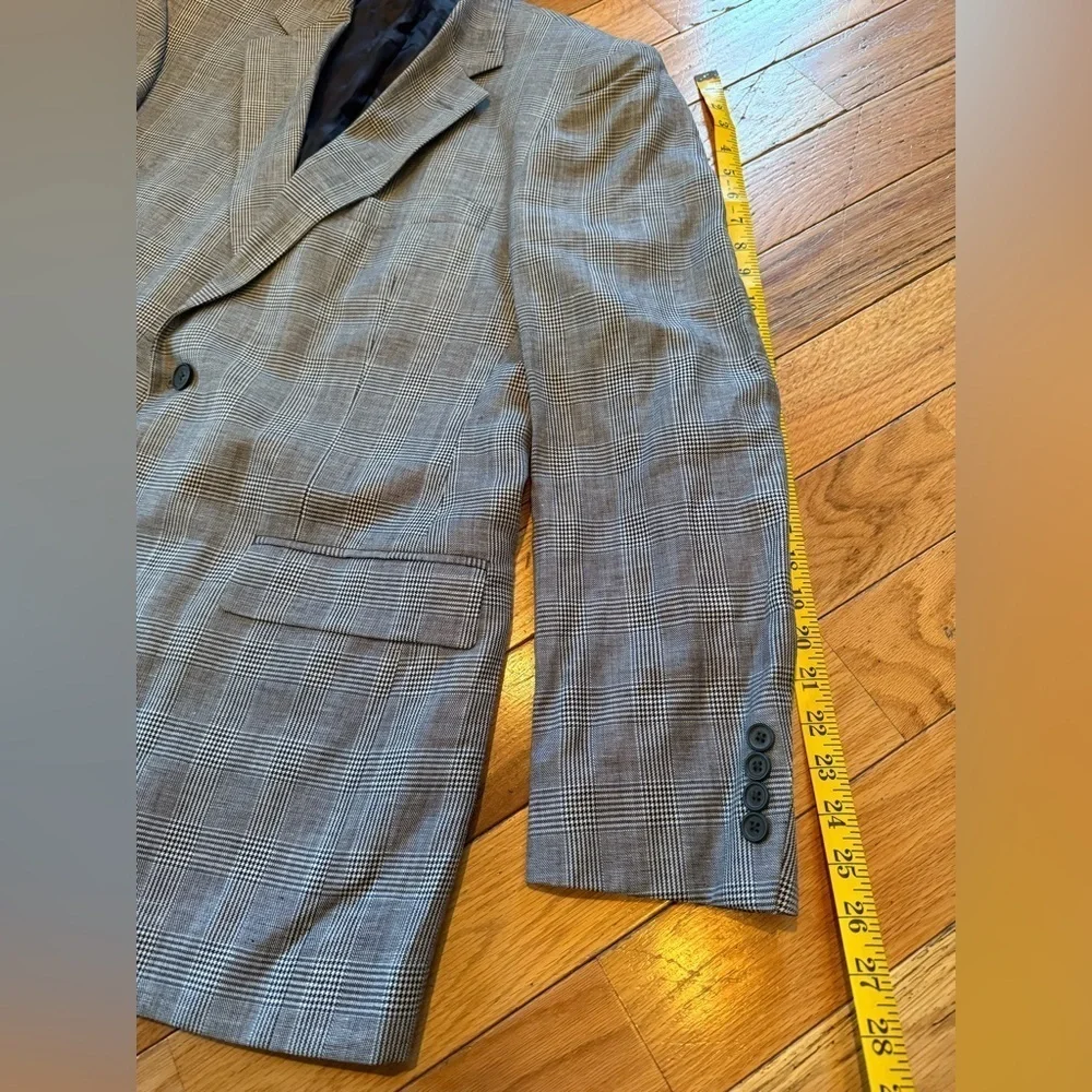Brooks Brothers Blazer Mens 42L Blue/Black Linen/Wool Window Pane Jacket Sports